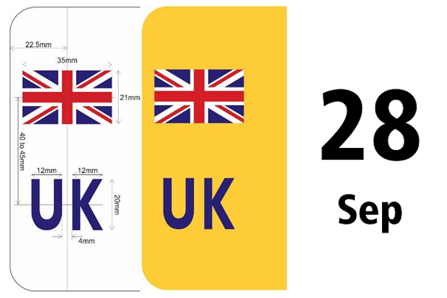Legal plates and stickers for driving overseas changing from GB to UK